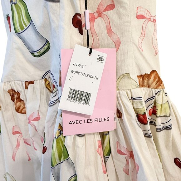 Avec Les Filles Size 2 Printed Drop-Waist Flounce Romper Dress Ivory Tabletop - Picture 11 of 12